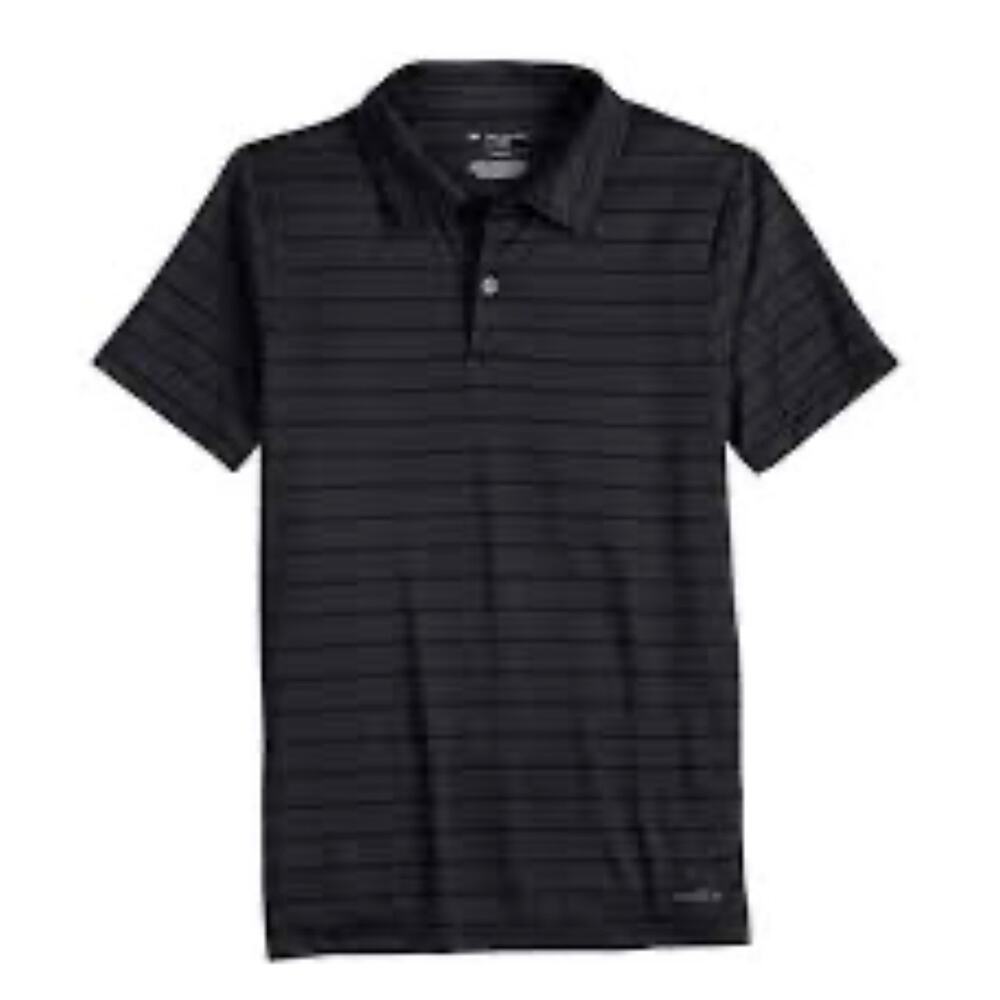 Boy's Tek Gear DryTek black/gray striped polo Size Large(14-16)